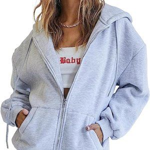 Trendy Queen Womens Zip Up Y2K Hoodies Long Sleeve Fall Oversized Casual Sweatsh